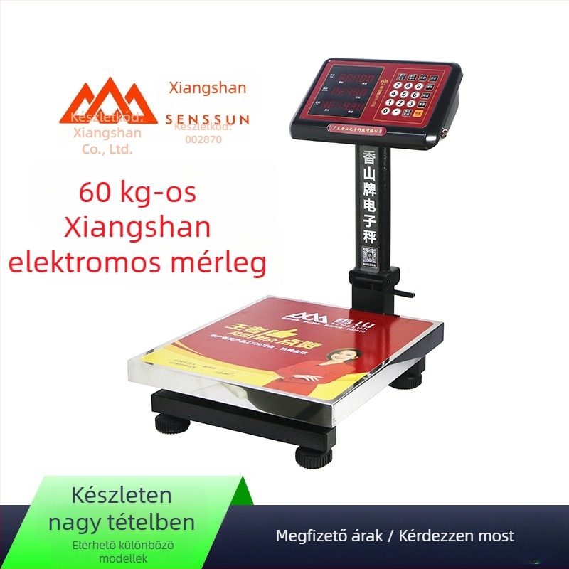 Xiangshan Tcs-60 digitális platformmérleg, 0-60 kg, elektronikus mérés, 6V tápegység, multifunkcionális
