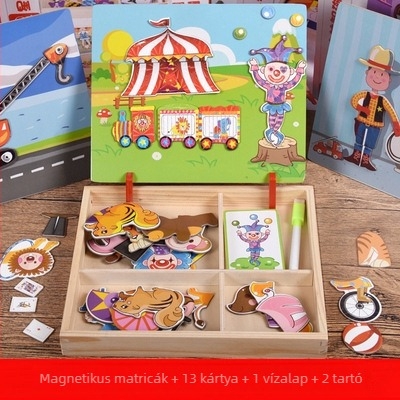 Fa 3D mágneses puzzle tábla gyerekeknek, MWZ márka, 4–6 évesek, színes dobozos csomagolás