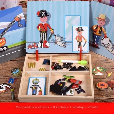 Fa 3D mágneses puzzle tábla gyerekeknek, MWZ márka, 4–6 évesek, színes dobozos csomagolás