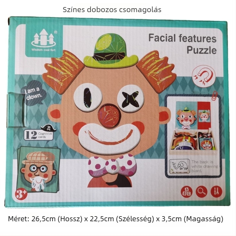 Fa 3D mágneses puzzle tábla gyerekeknek, MWZ márka, 4–6 évesek, színes dobozos csomagolás