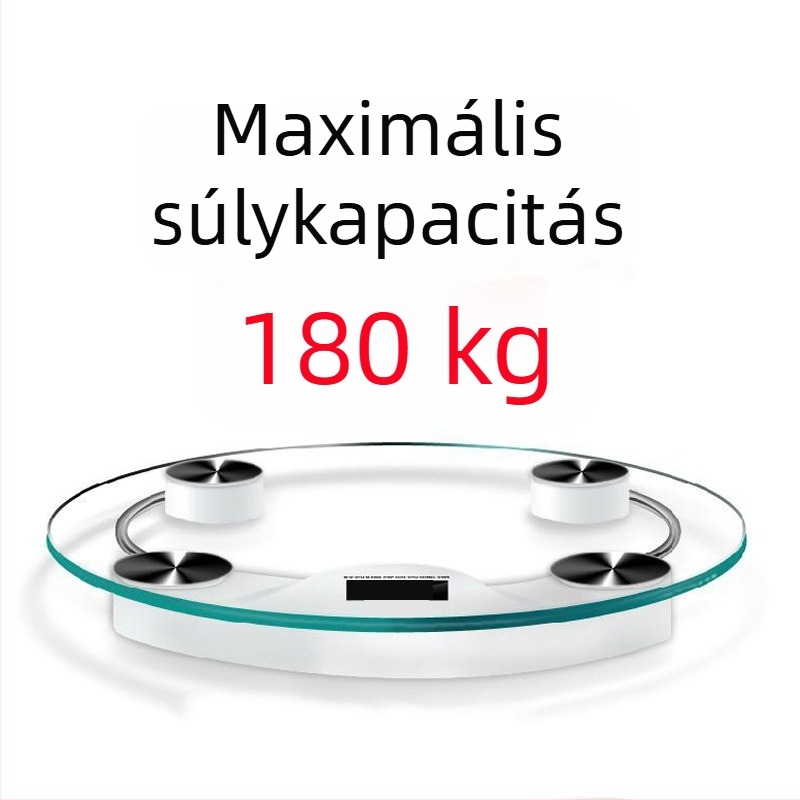 Kerek üvegből készült digitális testsúlymérő otthoni használatra – testtömeg mérése, 150 kg kapacitás