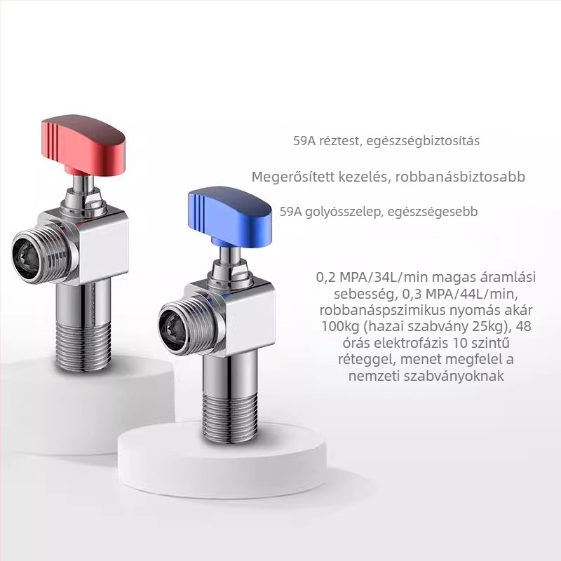 Sárgarézből készült szögletes csap, nagy áramlású, falba szerelt, üzemnyomás 1,0 MPa, fürdőszoba, konyha és erkély számára