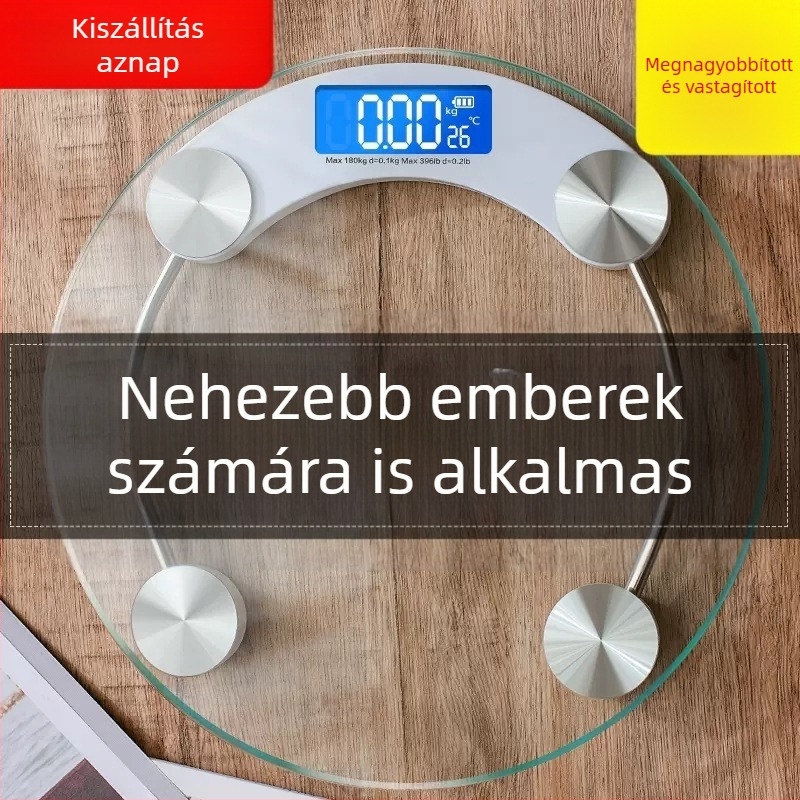 Edzett üvegből készült digitális testsúlymérő, otthoni használatra, körkörös átlátszó testmérő, 180 kg kapacitás, Ancient Poet