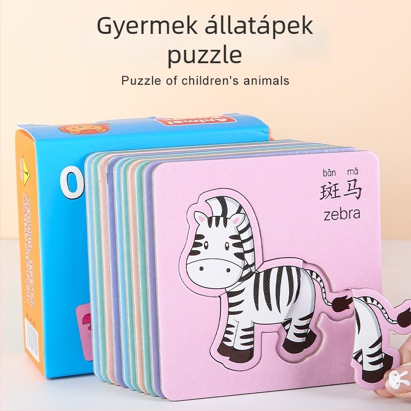 0–3 éveseknek készült, 12 darabos, kétoldalas állatos puzzle, oktató, papíralapú, DIY