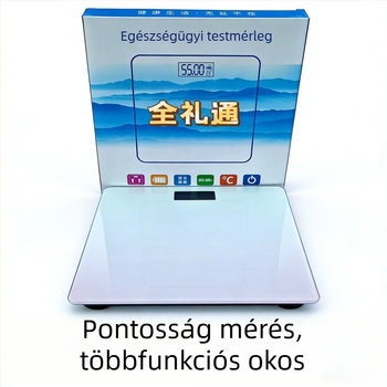 Üvegplatformos testtömeg-mérleg, 180 kg teherbírás, 2 hüvelykes kijelző, érintő- és gombos működés, 5 m-ig terjedő vezeték nélküli hatótávolság