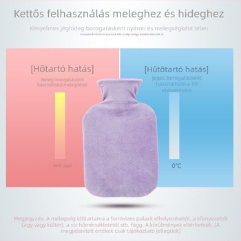 Vízfeltöltős melegítőzsák textilborítással és műanyag belsővel, kapható nagy, közepes, kicsi és mini méretekben.