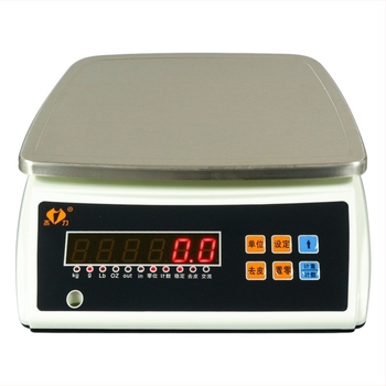 Elektronikus mérleg a súlyozásra és számolásra, modell 810; mérési tartományok 3 kg, 6 kg, 15 kg, 30 kg; méretek 28×34×12 cm; elektronikus mérés; újratölthető tápegység; többs funkciós
