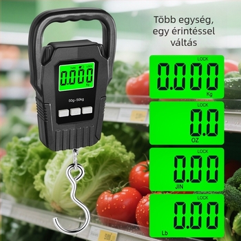 Tongyu 806 Hordozható elektronikus mérleg, kézi, 50 kg kapacitás, elektronikus mérés, két AA elemmel működik