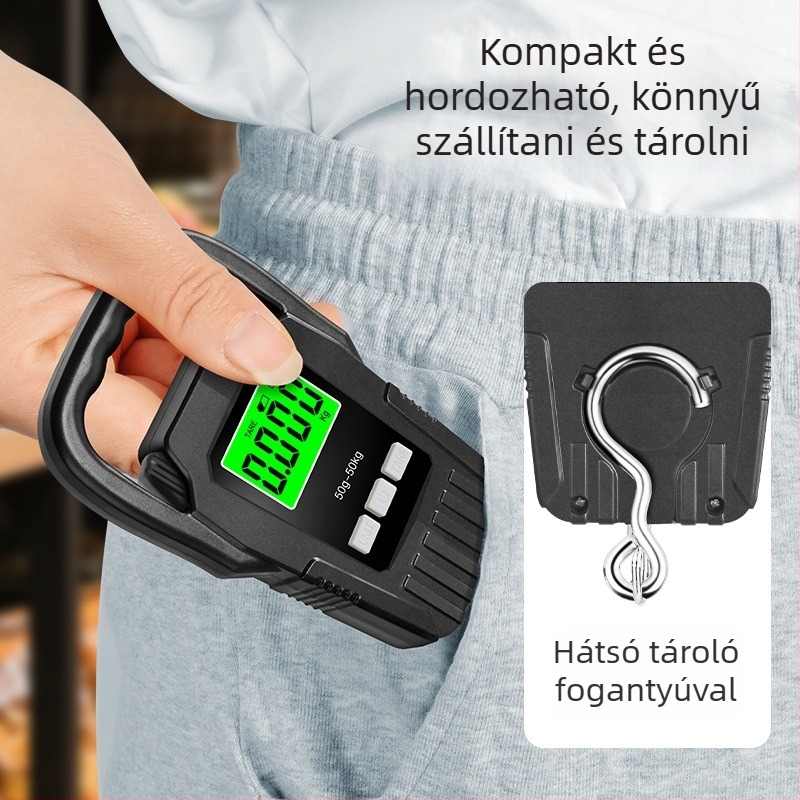 Tongyu 806 Hordozható elektronikus mérleg, kézi, 50 kg kapacitás, elektronikus mérés, két AA elemmel működik