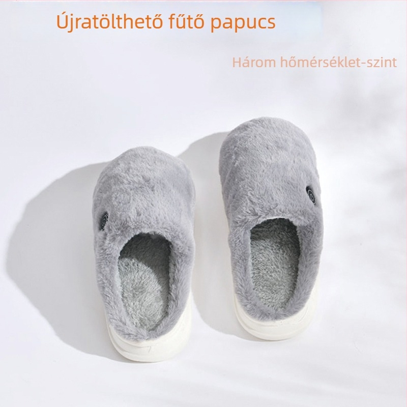 Uniszex tölthető melegítő papucs USB-s, velúr felsőrésszel, EVA talppal