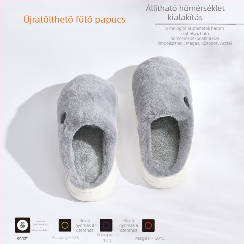 Uniszex tölthető melegítő papucs USB-s, velúr felsőrésszel, EVA talppal