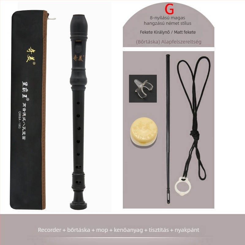 Qimei rekorder QM8A-18B/QM8A-18G, 8 nyílás, magas regiszter, német stílus G / brit stílus B, bőrtáska