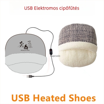 USB fűtött papucs bársonyos felsőrésszel, uniszex, TPE talppal