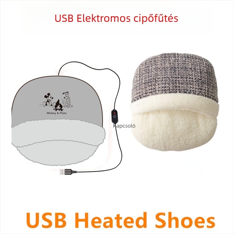 USB fűtött papucs bársonyos felsőrésszel, uniszex, TPE talppal