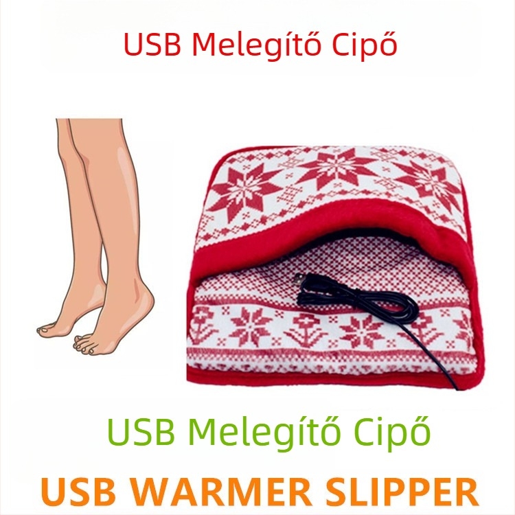 Uniszex USB melegített papucs velúr felsőrésszel és nyers kaucsuk talppal (USB tápegység, lábmelegítés)