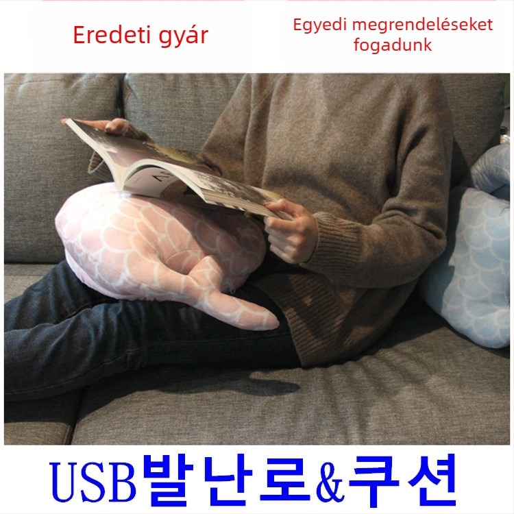 Creater Mermaid USB lábmelegítő papucs, velúr felsőrész, TPE talp, unisex, otthoni papucs