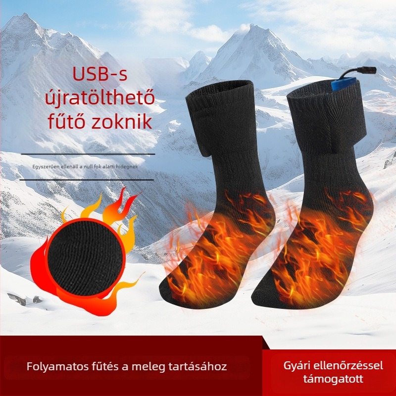 Uniszex újratölthető melegítő zoknik – USB-s működtetés, téli meleg síeléshez és horgászathoz, 8000mAh, mosható