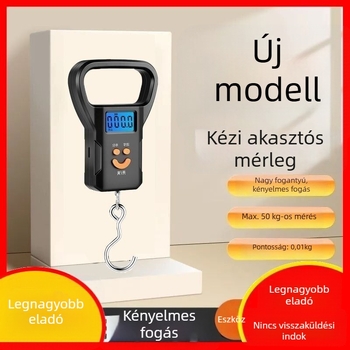 Kézben tartható elektronikus mérleg rugós mechanizmussal és kampóval, USB tápegység, testsúly mérés, 50 kg kapacitás