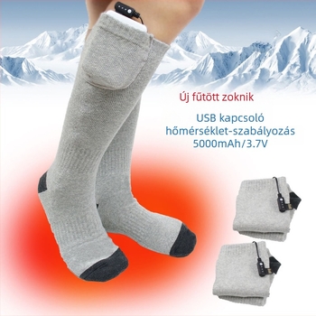 Melegített zoknik hőmérsékletszabályzóval és töltőkapcsolóval téli síeléshez, uniszex