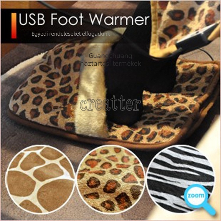 USB fűtött papucs otthoni használatra, uniszex, többpontos fűtés, felsőrész coral fleece/velúr, csúszásmentes talp