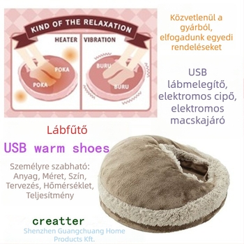 USB fűtött papucsok – unisex, belső coral fleece/polar fleece, csúszásmentes talp, otthoni lábbeli