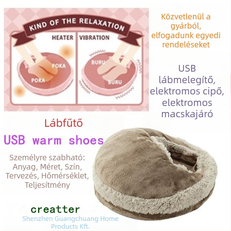 USB fűtött papucsok – unisex, belső coral fleece/polar fleece, csúszásmentes talp, otthoni lábbeli