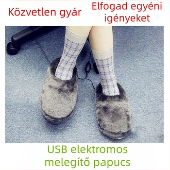 Uniszex USB fűtőpapucs velúr felsőrésszel, talppal textil és szivacs