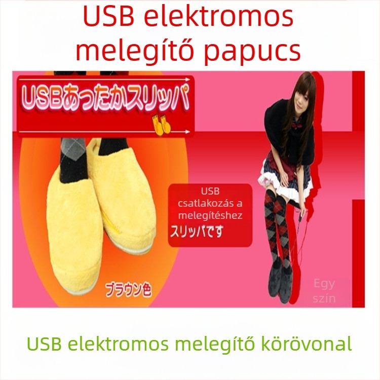 Uniszex USB fűtőpapucs velúr felsőrésszel, talppal textil és szivacs