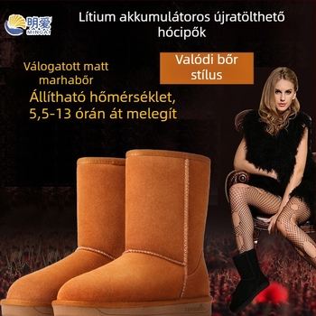 Női valódi bőrből készült fűtött cipő, újratölthető akkumulátorral, állítható hőmérséklet