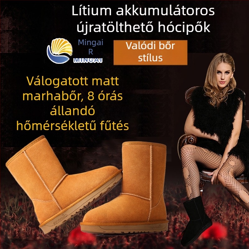 Női valódi bőrből készült fűtött cipő, újratölthető akkumulátorral, állítható hőmérséklet