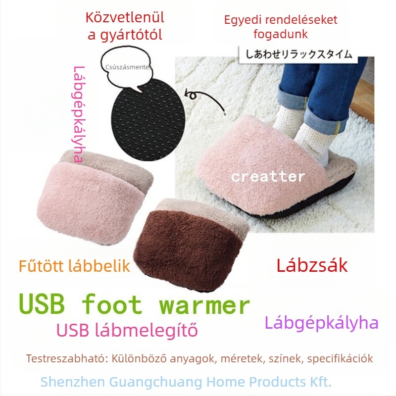 Creatter Uniszex USB Melegített Papucs, Belső Fűtéses Talpbetét, Korall Flíz Felső, Csúszásmentes Talp, Sarok Védő