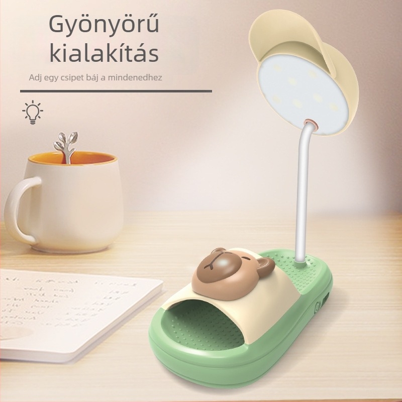 Rajzfilm-stílusú mini papucs asztali lámpa — USB-tápellátás, alapfény, műanyag lámpaernyő, gombos kapcsoló