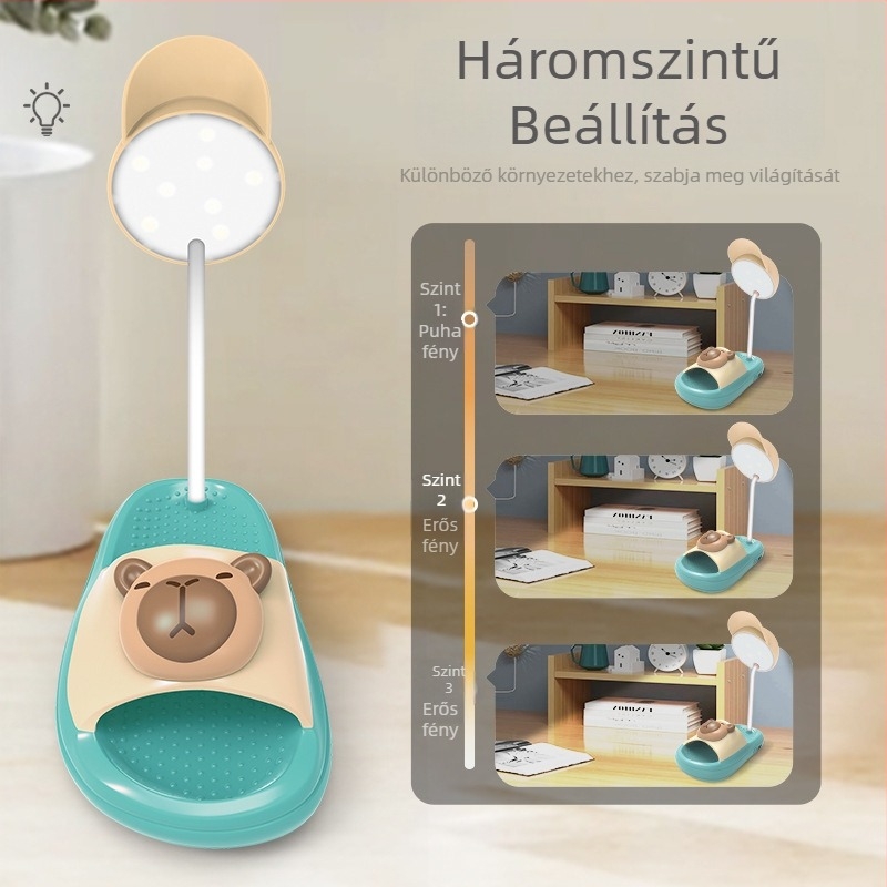 Rajzfilm-stílusú mini papucs asztali lámpa — USB-tápellátás, alapfény, műanyag lámpaernyő, gombos kapcsoló