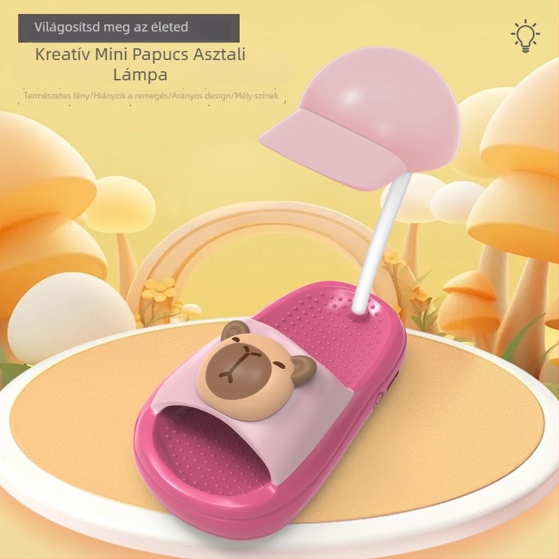 Rajzfilm-stílusú mini papucs asztali lámpa — USB-tápellátás, alapfény, műanyag lámpaernyő, gombos kapcsoló