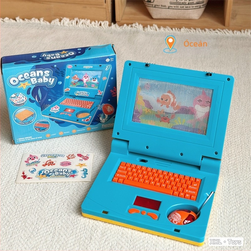 Gyerekeknek szóló oktató tablet fény- és hanghatásokkal, műanyag test, elemről működik, 4-6 éveseknek.