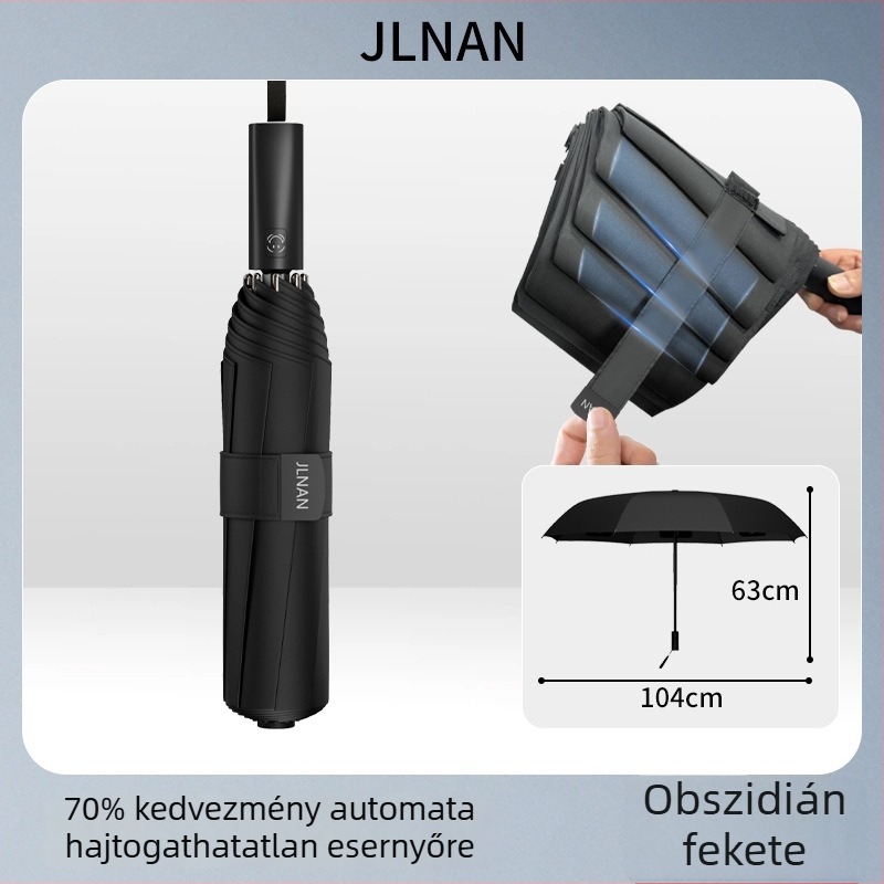 Háromrészes összecsukható esernyő automata nyitással, 8 acél bordázat, acél cső, műanyag fogantyú, iskolai használatra