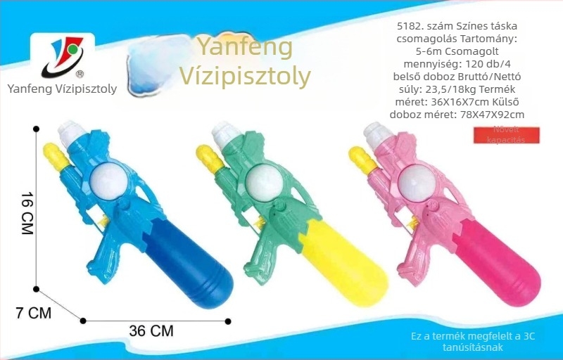 Gyerekeknek készült vízipisztoly játék, műanyag kivitelezés, nagy kapacitás, permetező funkció, 7–14 éveseknek megfelelő