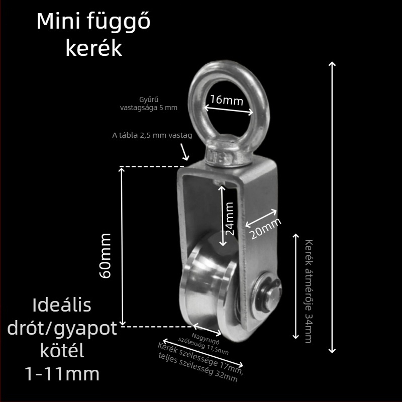 304 rozsdamentes acélból készült U-alakú függő görgő, modell: U-forma, terhelhetőség max. 300, gyártás a rajzok szerint