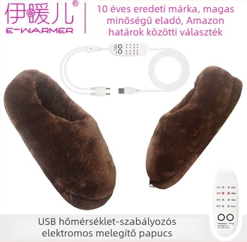 Yi nuan'er Uniszex USB-melegített lábmasszírozó papucs, velúr felsőrész, TPE talp