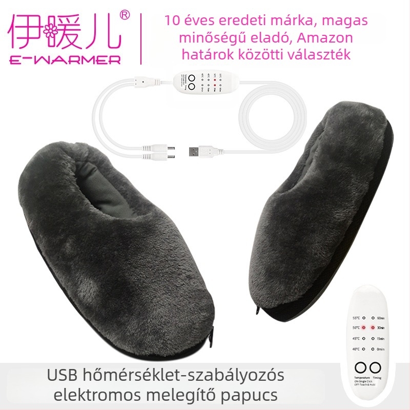 Yi nuan'er Uniszex USB-melegített lábmasszírozó papucs, velúr felsőrész, TPE talp