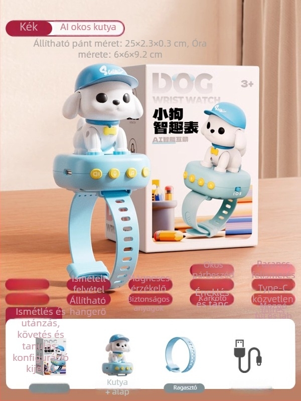 Kutyus formájú okos AI-óra játék a korai oktatáshoz: hangalapú párbeszéd és történetismétlés, ABS anyag, elemmel működik (0–3 év)