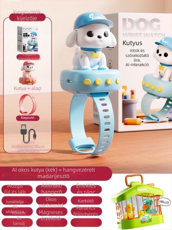Kutyus formájú okos AI-óra játék a korai oktatáshoz: hangalapú párbeszéd és történetismétlés, ABS anyag, elemmel működik (0–3 év)