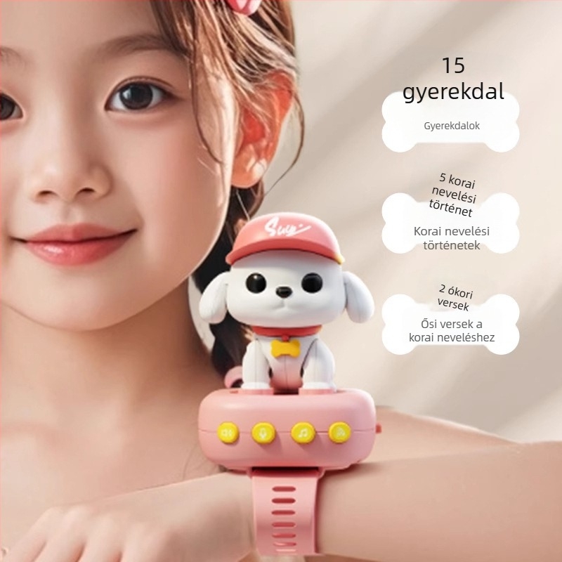 Kutyus formájú okos AI-óra játék a korai oktatáshoz: hangalapú párbeszéd és történetismétlés, ABS anyag, elemmel működik (0–3 év)