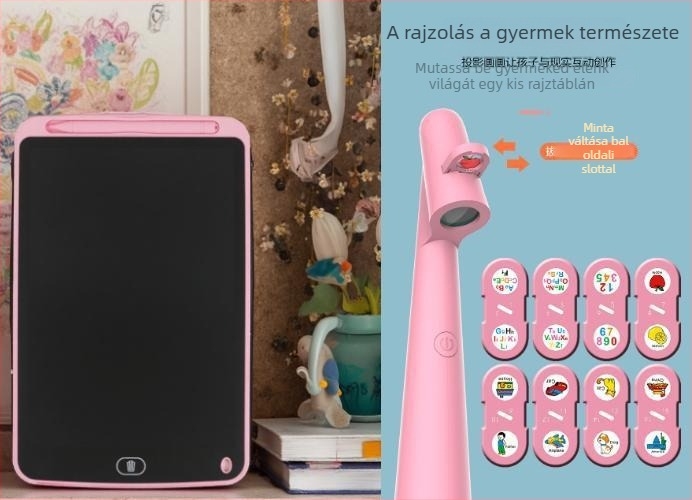 Gyerek vetítő LCD-képernyővel, hang- és fényvetítéssel, ABS ház, újratölthető Li-ion akkumulátor, 4–6 éveseknek