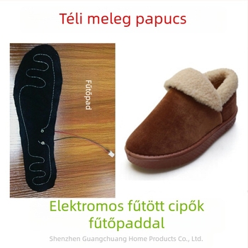 USB-vezérelt fűtő papucs – uniszex, felsőrész puha velúrból, talp textil és hab