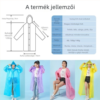 EVA esőköpeny teljes testhez túrázáshoz, 0,2 mm vastagságú anyag, 1 felnőtt, kültéri használatra, PU vízálló ragasztó