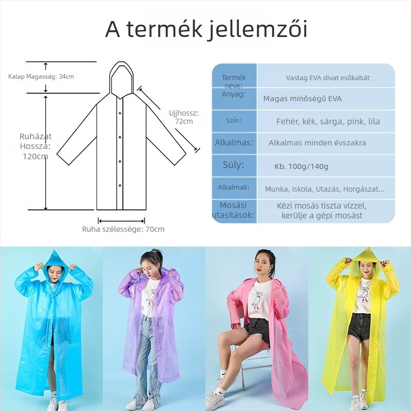 EVA esőköpeny teljes testhez túrázáshoz, 0,2 mm vastagságú anyag, 1 felnőtt, kültéri használatra, PU vízálló ragasztó