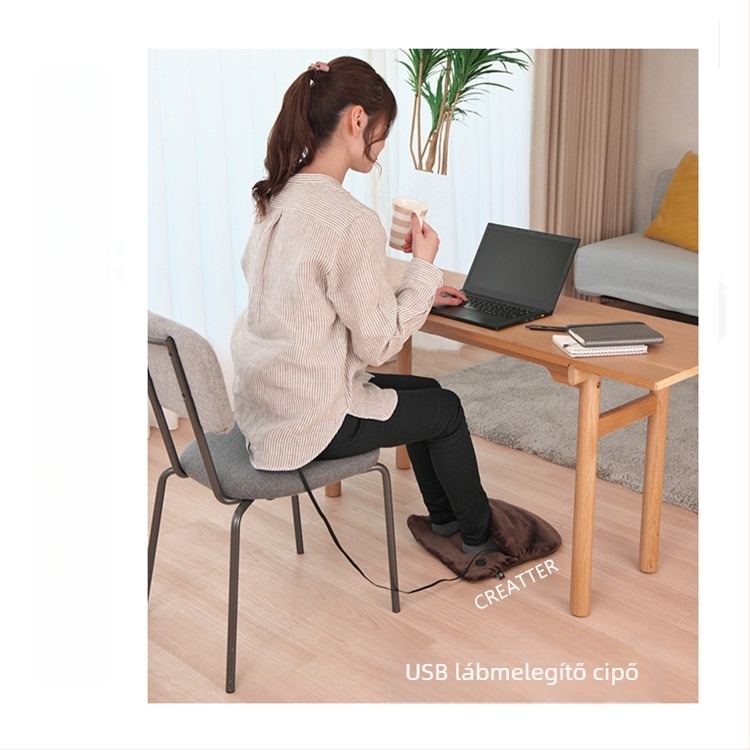 USB fűthető papucs fűthető talppal | Velúr felsőrész, szivacsos talp | Uniszex otthoni papucsok