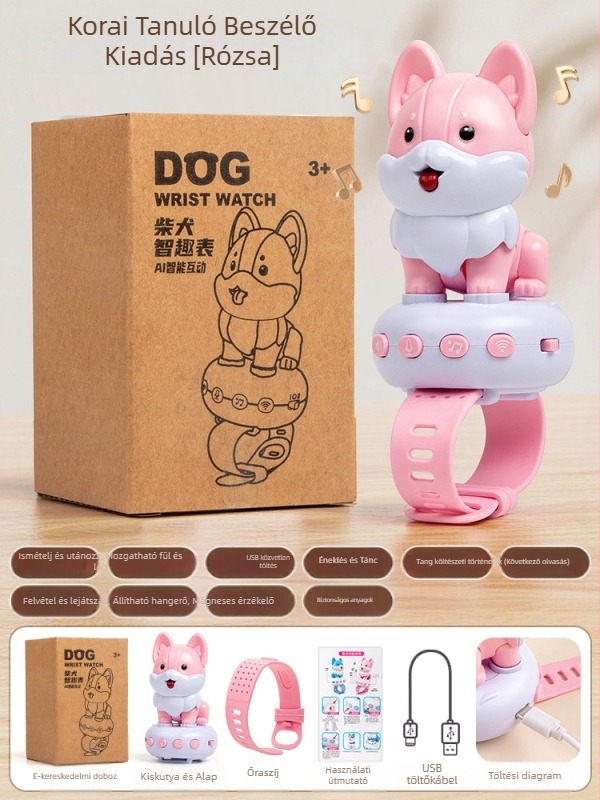 Gyerekeknek szánt AI beszéd-dialógusú okos kutya karóra játék, felvétel és éneklés–tánc funkciókkal | USB töltés, ABS anyag, 4–6 éveseknek