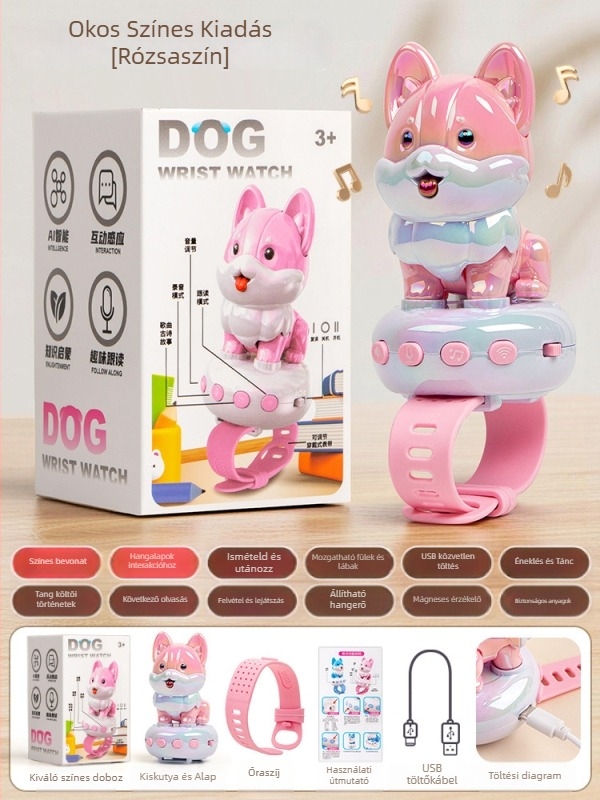 Gyerekeknek szánt AI beszéd-dialógusú okos kutya karóra játék, felvétel és éneklés–tánc funkciókkal | USB töltés, ABS anyag, 4–6 éveseknek